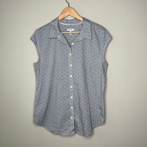 Susina (Nordstrom) Cap Sleeve Button Down Collared Shirt in White Navy Size XL